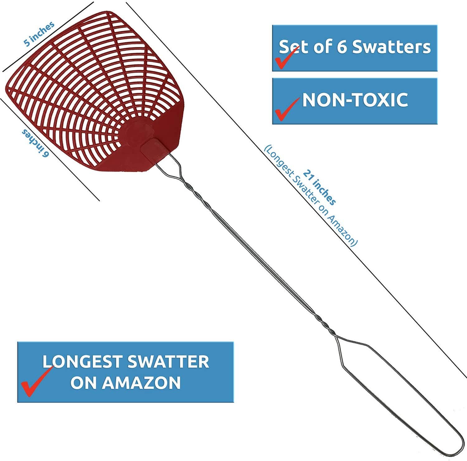 W4W products - Vendita all'ingrosso Repellenti per insetti - W4W Bug & Fly Swatter - Manico in metallo intrecciato extra lungo1