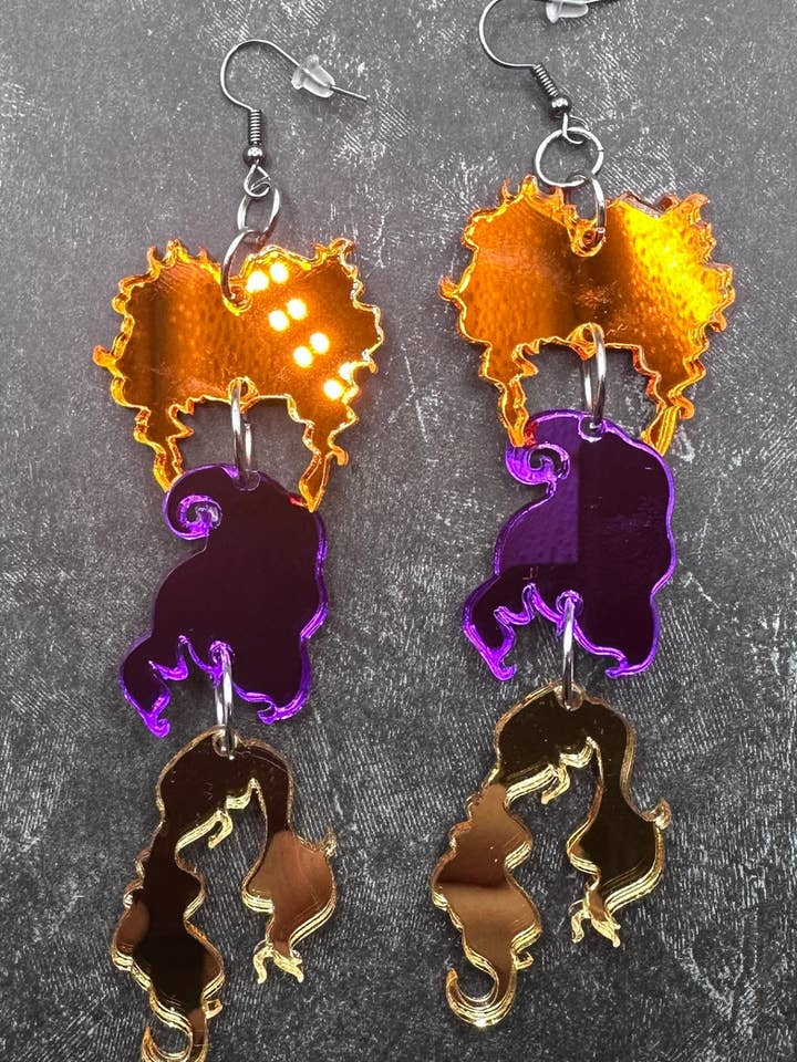 Orecchini in acrilico Hocus Pocus Movie Sanderson Sisters per la vendita all'ingrosso da parte di Luna Luma Design