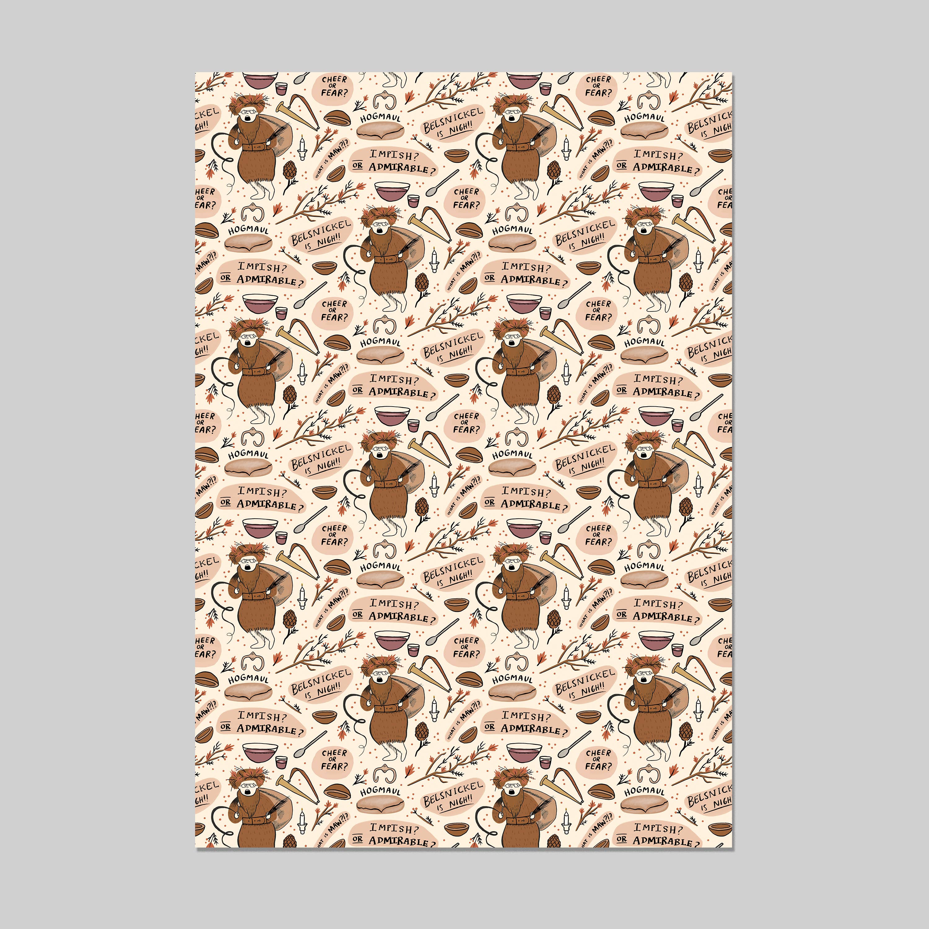 Abbie Ren Illustration – Großhandel Geschenkpapierrolle – Belsnickel is Nigh Christmas Geschenkpapier, 3-Blatt-Rolle7