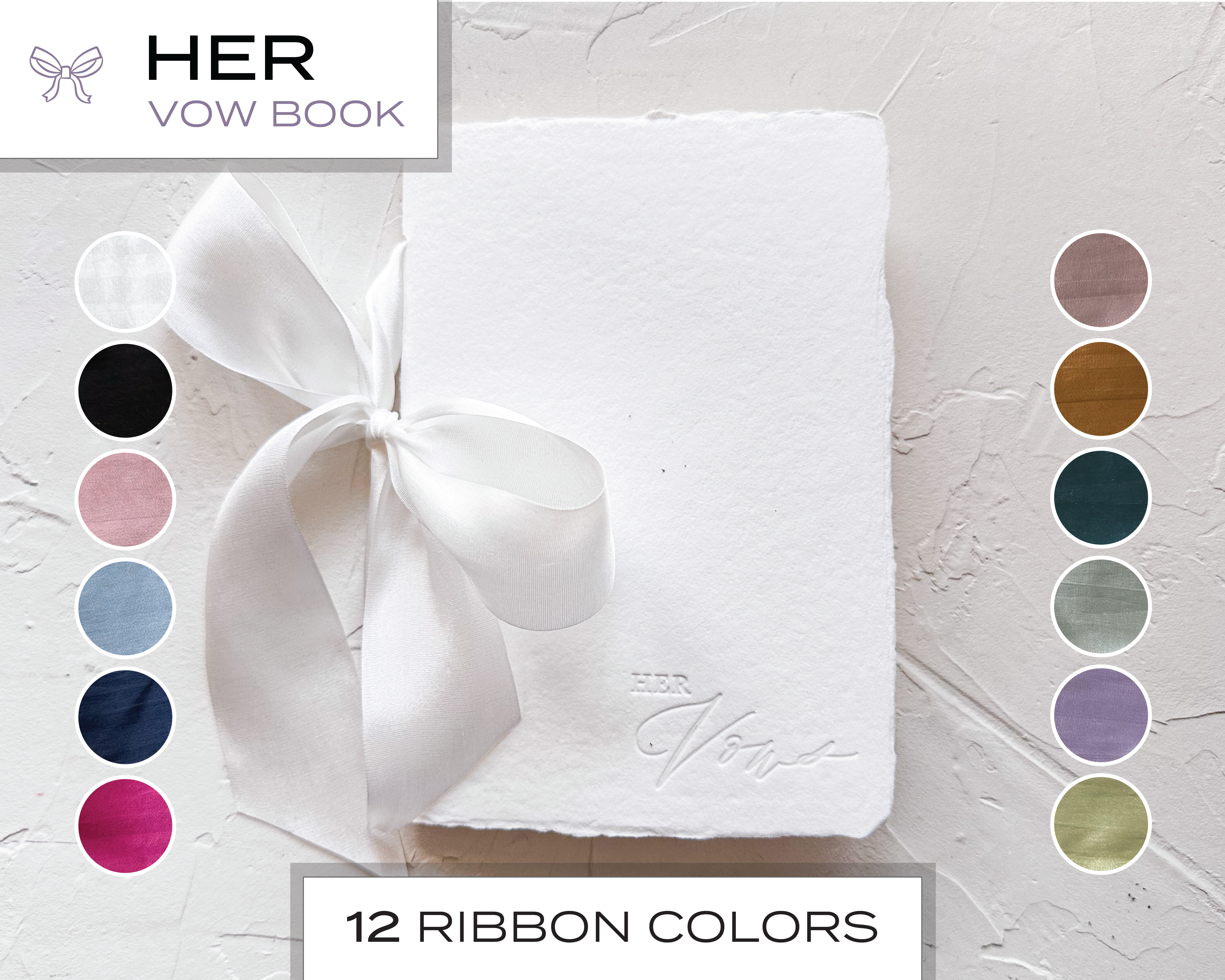 Knapp Design Co. – Engroshandel Dagbog – HER Bryllupsløftehæfte - Hvidt håndlavet papir med silkebånd1