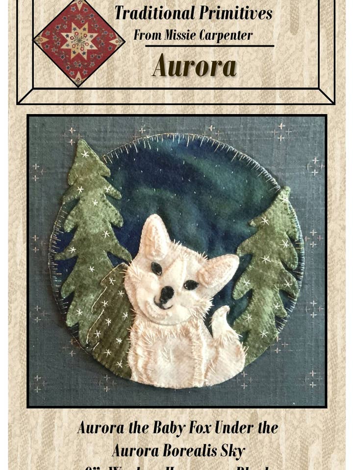 Aurora the Arctic Fox Wool Applique Pattern for wholesale by Traditional Primitives