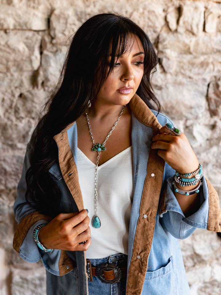 20" Turquoise & Green Half Flower Y Necklace w/Teardrop Tail for wholesale by West & Co.