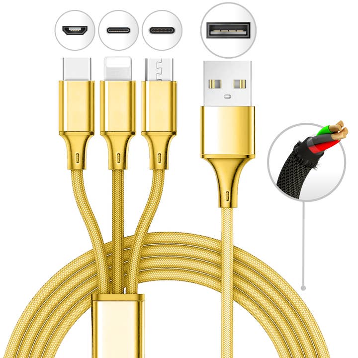 Mila Wholesale - Wholesale Charging Cable - 10 Foot 3 in 1 Refill Cable - Micro USB, Lightning, Type C