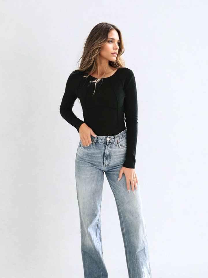 Mattie Long Sleeve Tee in Black for wholesale by PRIV Collections