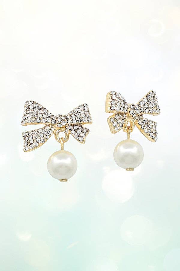 Andrea Bijoux – wholesale Dangle earrings – RHINESTONE PAVE BOW PEARL DANGLE EARRING4