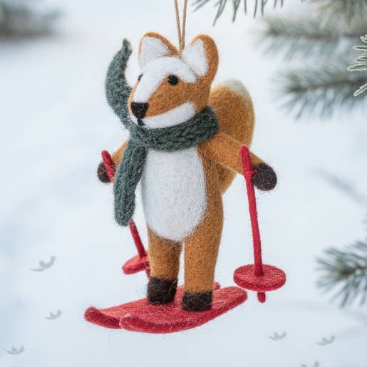 Handmade Felt Felix the Skiing Fox Xmas Hanging Decoration for wholesale by Felt So Good