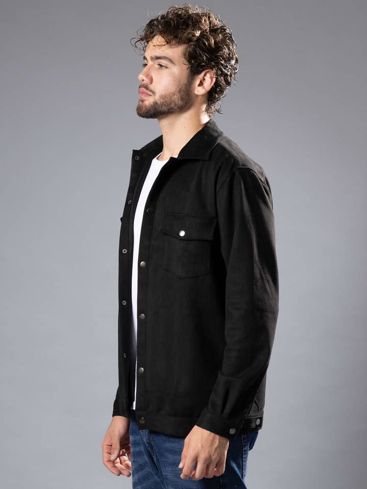 255102 - Men's Black Suede Shacket for wholesale on Faire1