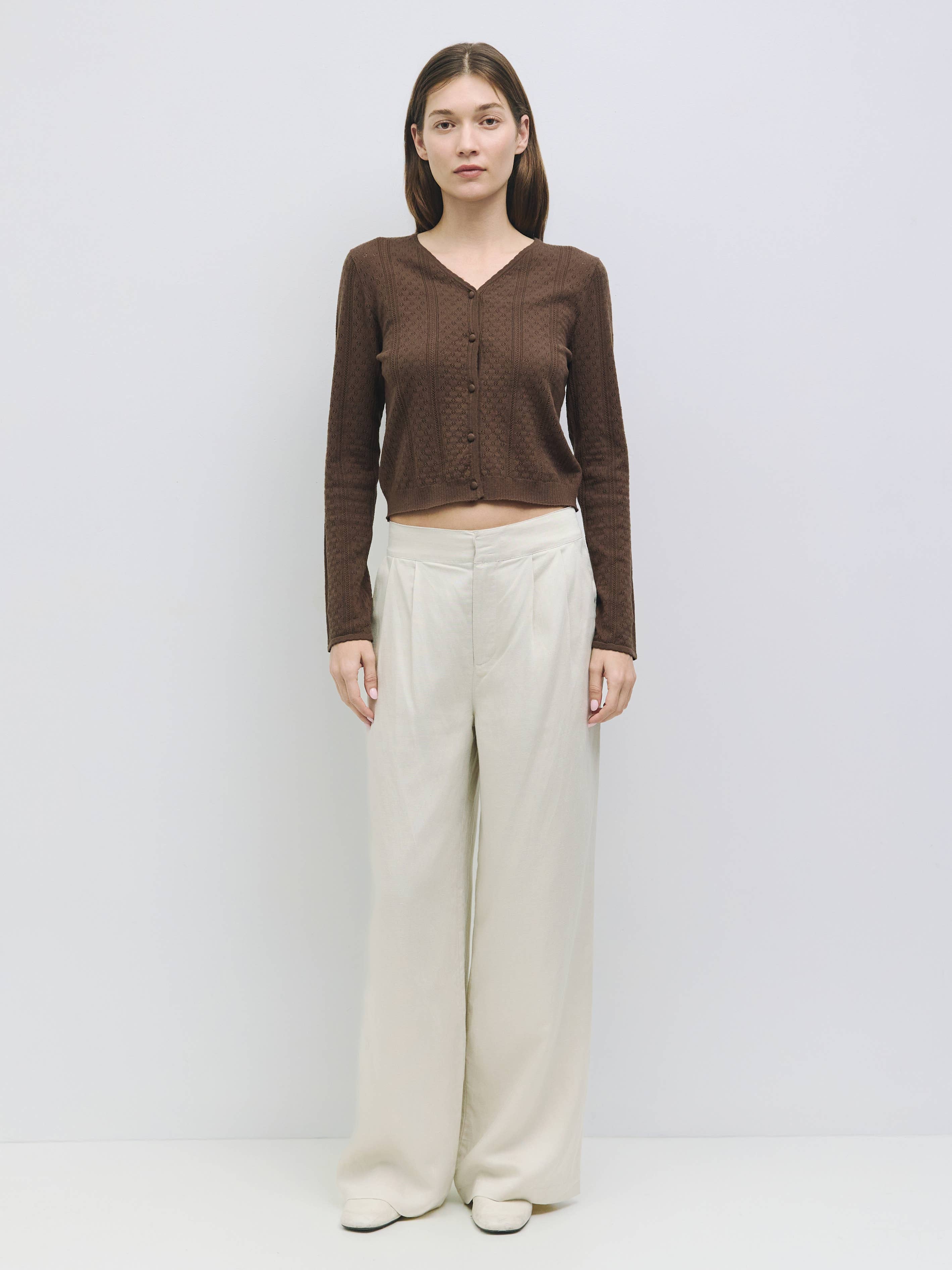 All Row - Venta al por mayor Cárdigan - Mujer - The Faye Top | Cárdigan de punto pointelle con escote en V10