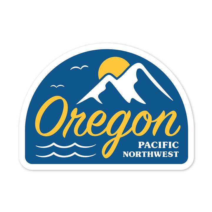 Oregon Mountains & Ocean Sticker | Retro Pacific NW Vinyl for wholesale by Wild Child Brand