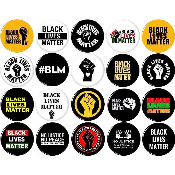 Black Lives Matter x 20 1" Inch (25mm) pins BLM African MLK for wholesale by Pinbax Express