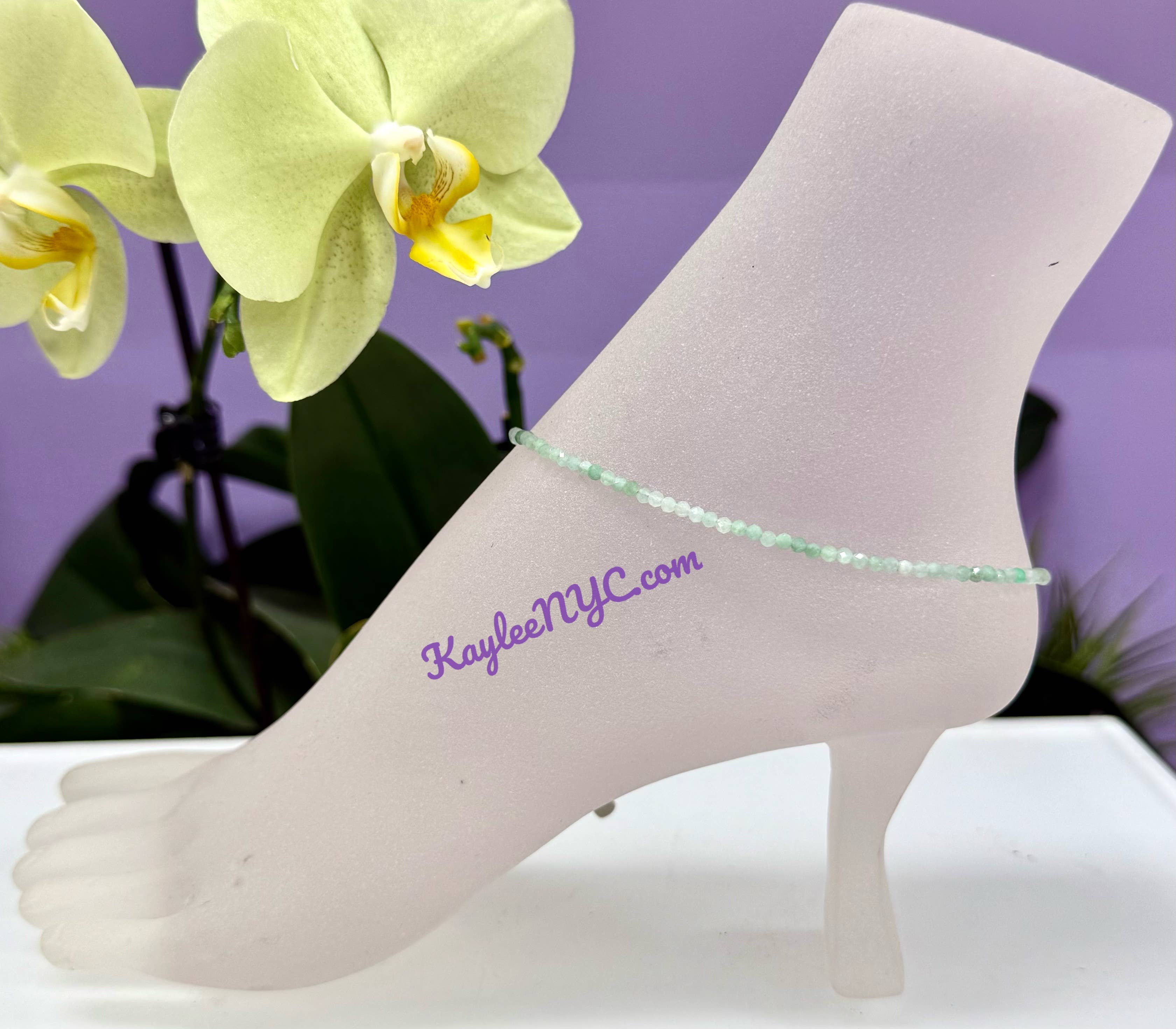 KayleeNYC - Wholesale Anklet - 2mm Natural Burma Jade Jadeite Anklets Crystals Healing 2