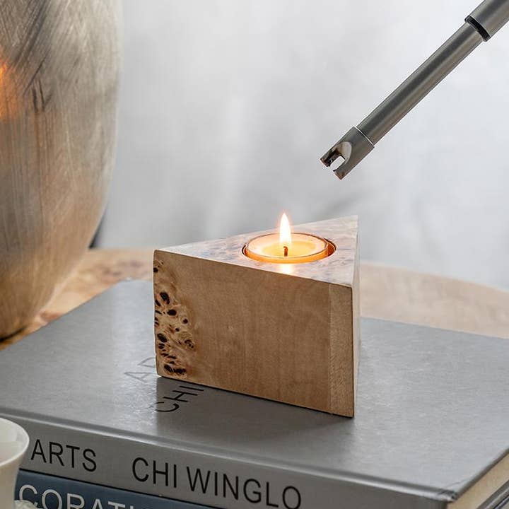 4.5x3.5x2.5" Burl Wood Triangle Candle Holder-Brown for wholesale by A&B Home Group Inc.