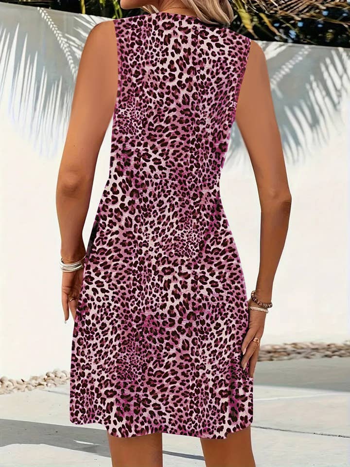 UNISHE - Wholesale Dress - Women's - Summer Twist Knot Leopard Print Dress ZK281611