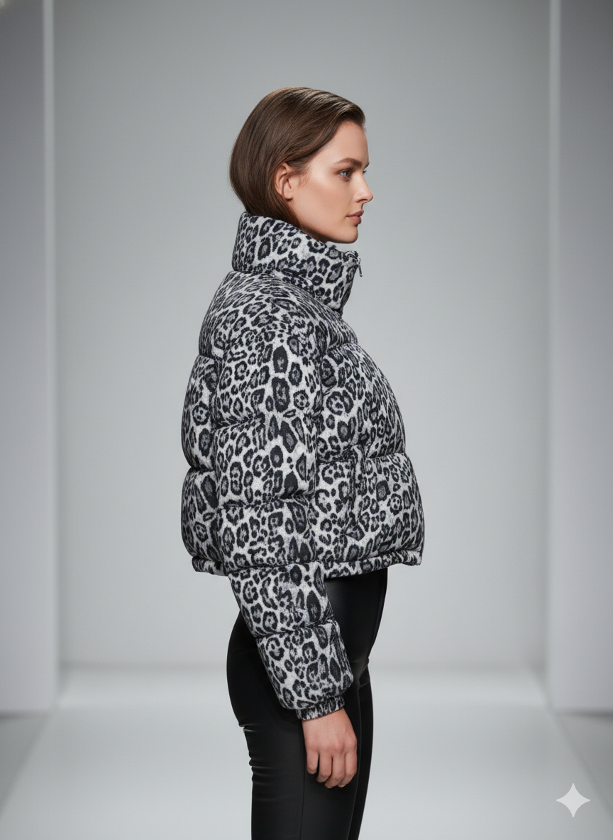 CCIC New York - Venta al por mayor Chaqueta - Mujer - Chaqueta Acolchada de Leopardo con Cuello Alto Recortado10