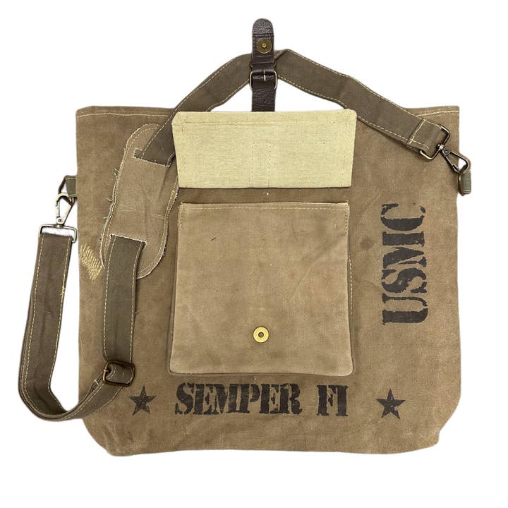 Vintage Addiction - Wholesale Crossbody Bag - Unisex - US Marines Unisex Recycled Military Tent Crossbody2