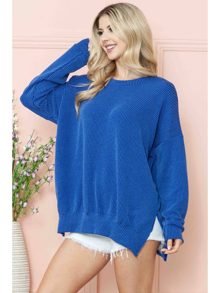 Burgundy Apparel - Vente Sweat-shirt – femme - SWEAT-SHIRT OVERSIZE CÔTELÉ ONDULÉ AVEC FENTE LATÉRALE7