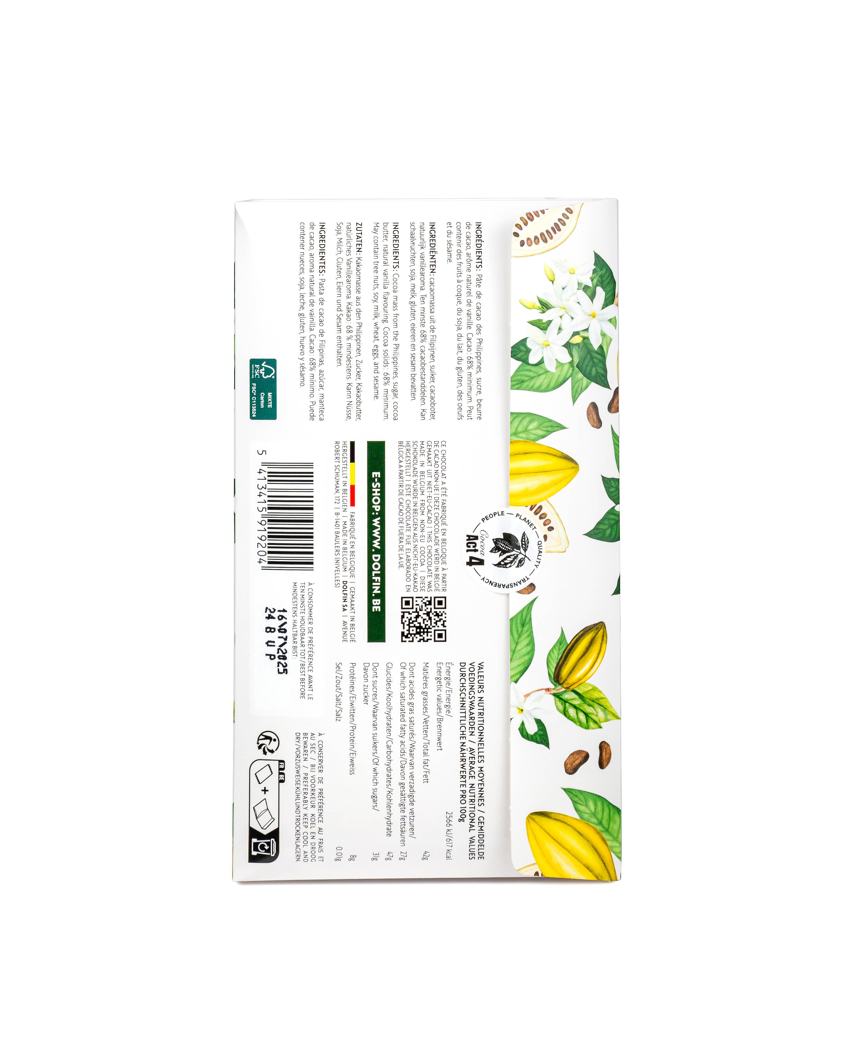 Belgium's Chocolate Source - Wholesale Chocolate Bar - Dolfin Dark 68% Philippines1