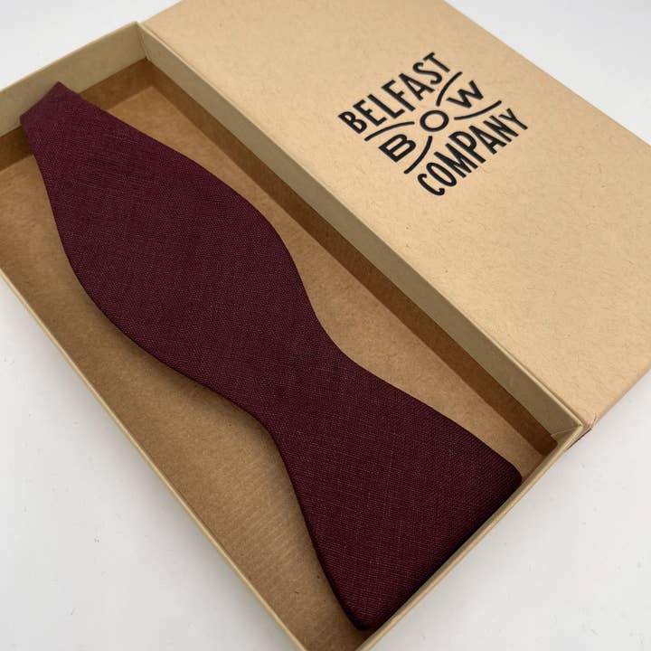 Irish Linen Self-Tie Bow Tie in Burgundy for wholesale by Belfast Bow Company