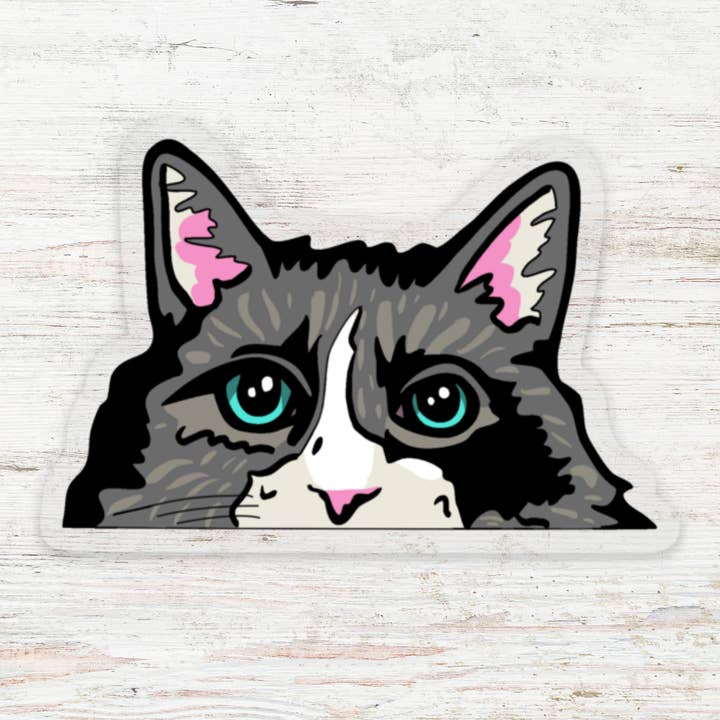 Peeking Kitty Clear Vinyl Sticker for wholesale by Angry Gato Designs