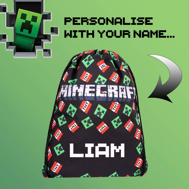 Fringoo Group Ltd - Wholesale Drawstring Bag - Kids - MINECRAFT Personalised Drawstring Bag - TNT/Creeper