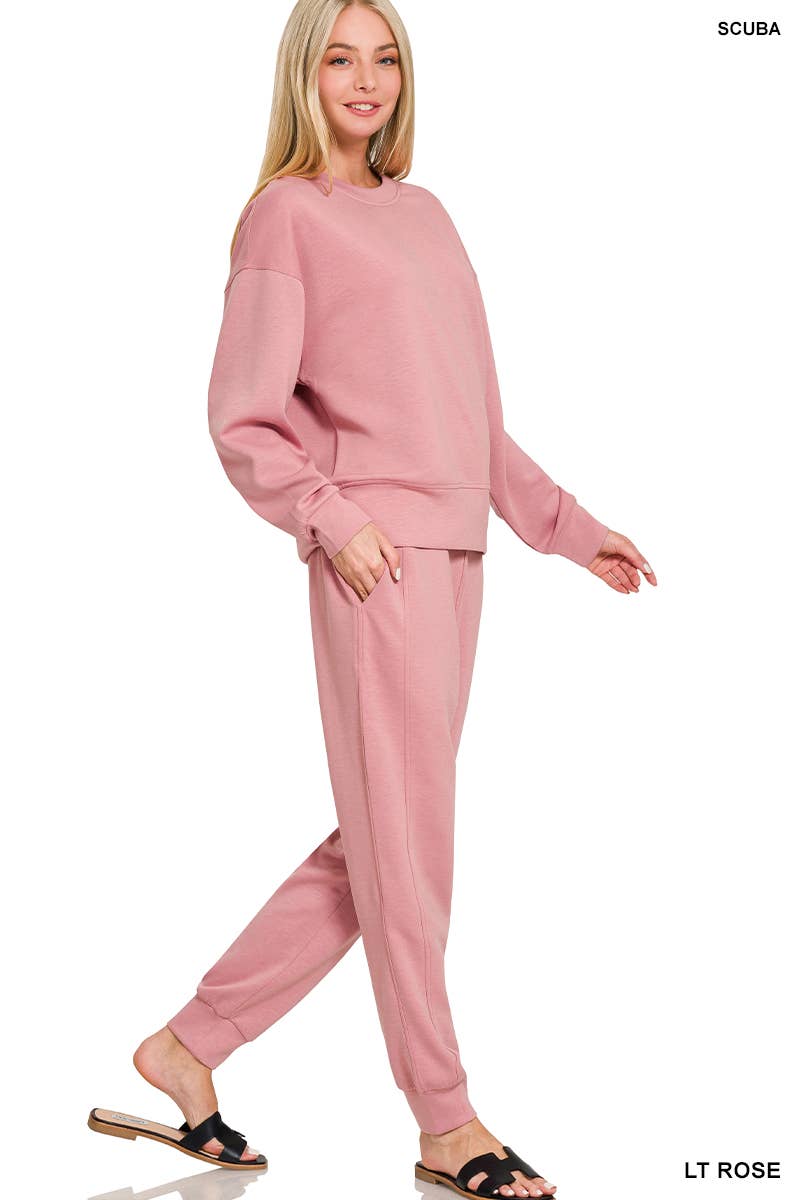 42POPS - Wholesale Lounge Set - Women's - ',._ Scuba Crewneck Pullover & Joggers 2 PC Set SI-26910