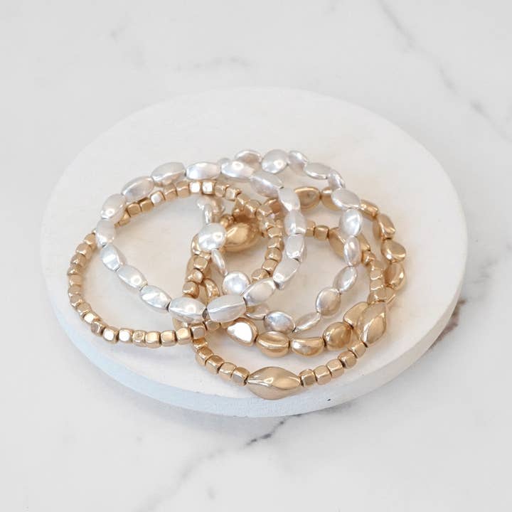 PennyLine inc - Wholesale Beaded Bracelet - Boho Gold and silver Beaded Bracelets stack of 5