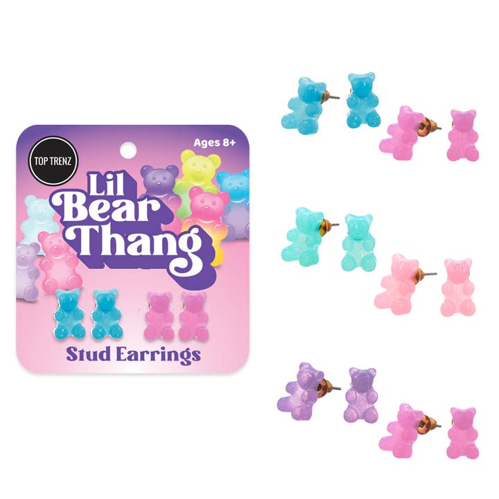 Lil Bear Thang Stud Earring Set - Pastel Glitter Colors for wholesale by Top Trenz Inc