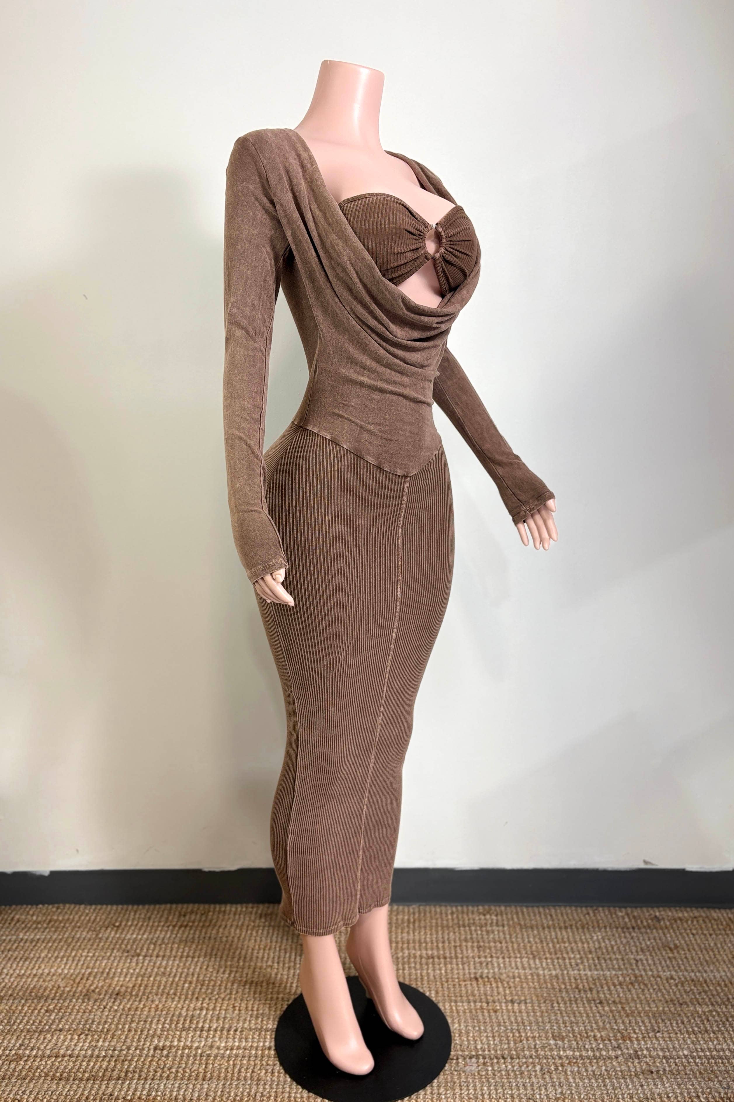 Dalia Studio - Wholesale Dress - Women's - MINERAL WASH FRONT O-RING COWL NECK MIDI DRESS10