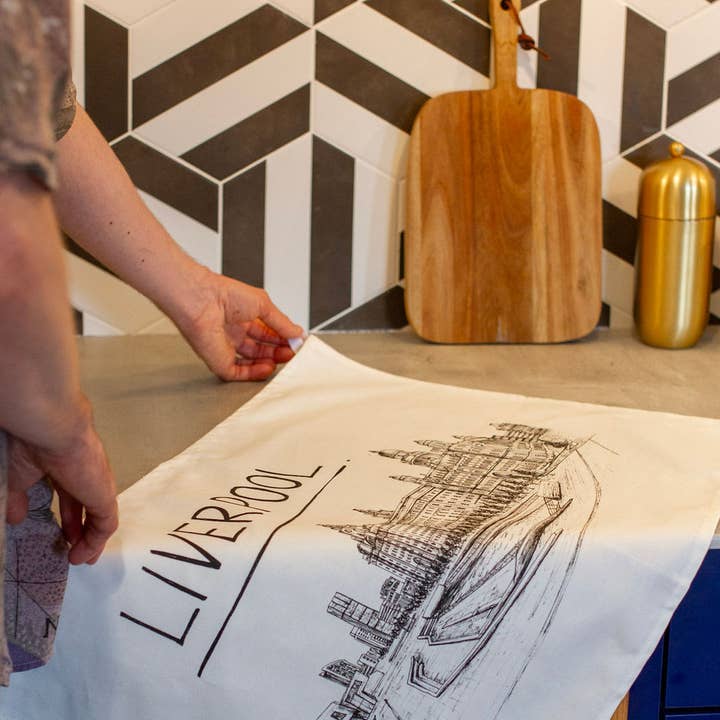 Liverpool Skyline Tea Towel for wholesale by Christopher Walster