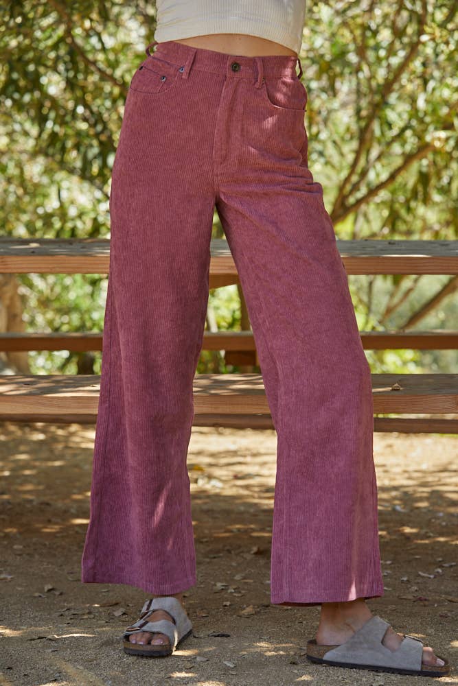 Maroon L5690-1 | Vævede fløjlsbukser med høj talje og lige pasform for engroshandel på Faire2