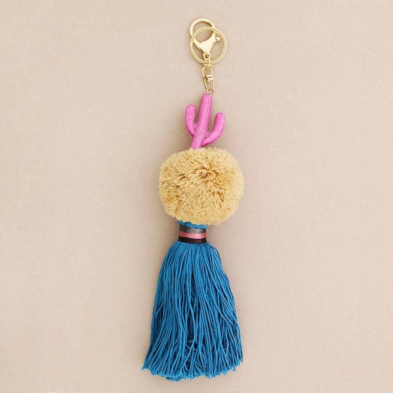 Sonata - Vente Porte-clés – femme - Porte-clés ethnique cactus avec pompons et gland1