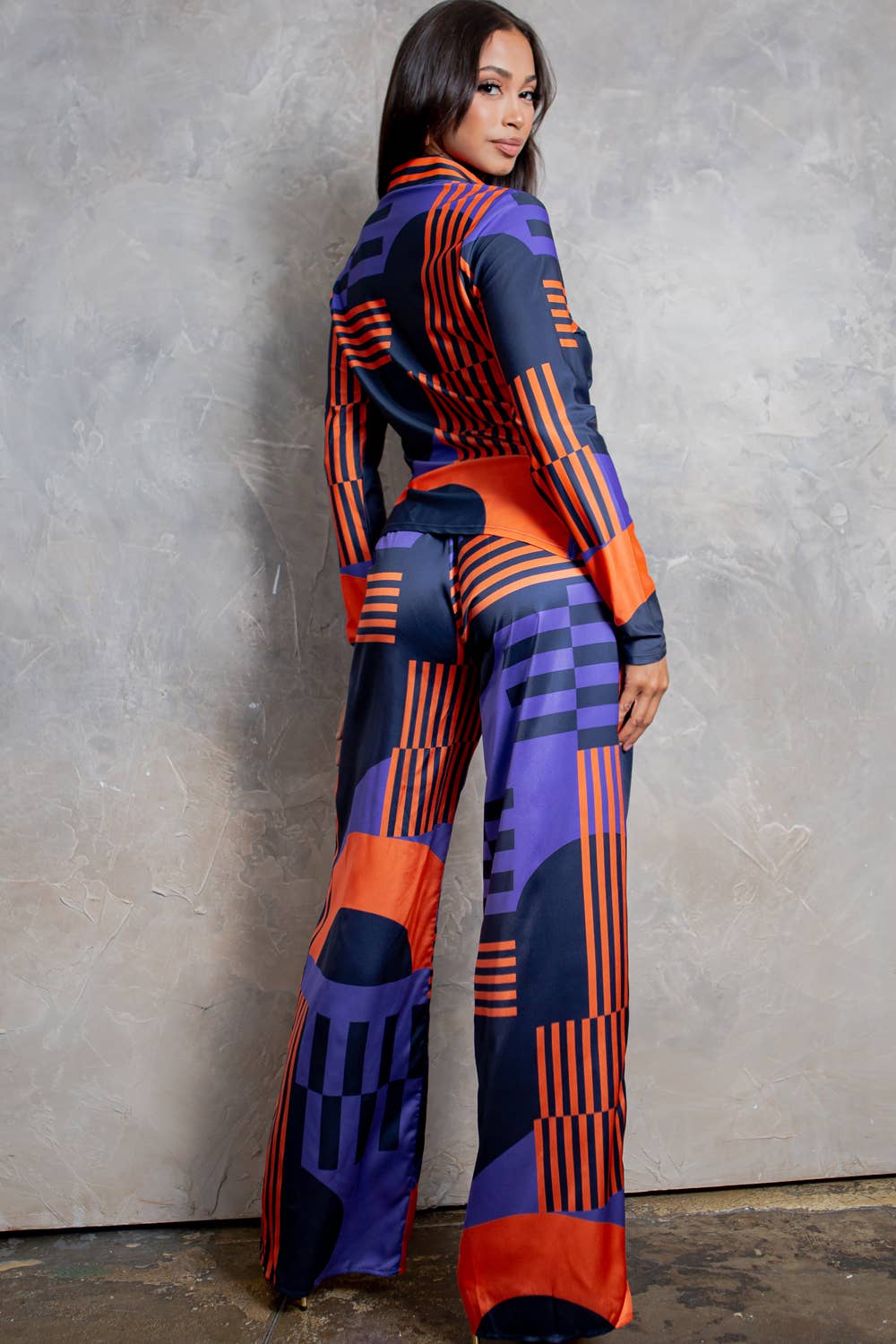 Her Bottari - Wholesale Top & Pant Set (NOT Loungewear) - Women's - BT5833-SET_Button Up Shirt and Wide Pants Set-BROWN9