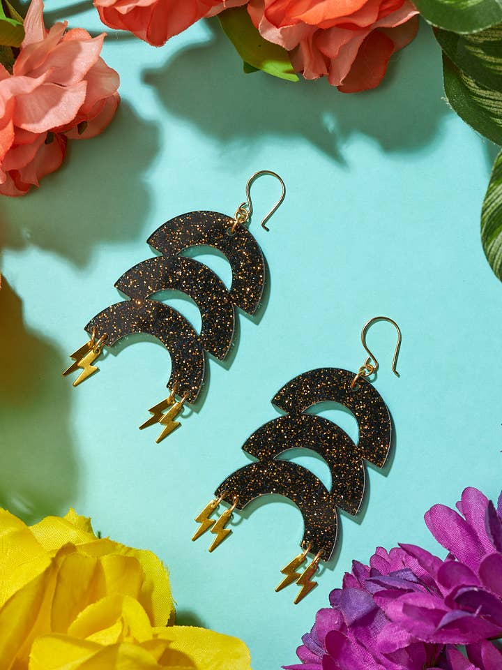 Orecchini Electric Lady «Black/Gold Glitter» per la vendita all'ingrosso da parte di The Lost & Found