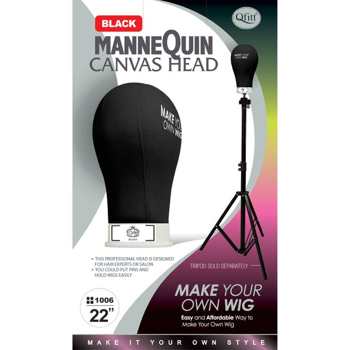 Qfitt Mannequin Canvas Head 22" Black for wholesale by KT Supply