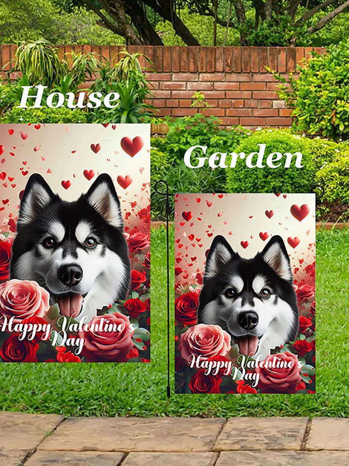 Sib Husky BW - Valentine House Flag for wholesale by Best of Breed Products