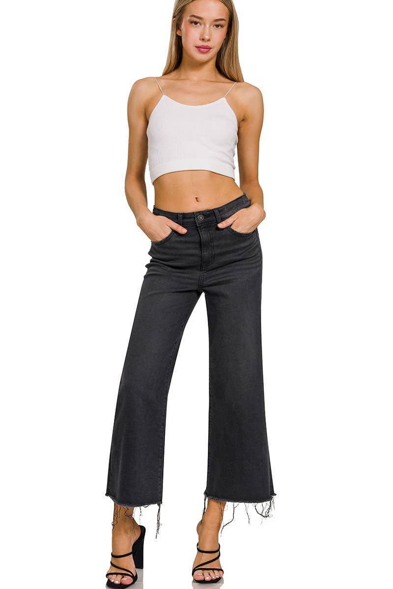 High Rise Washed Black Cropped Jean Pants for wholesale on Faire3