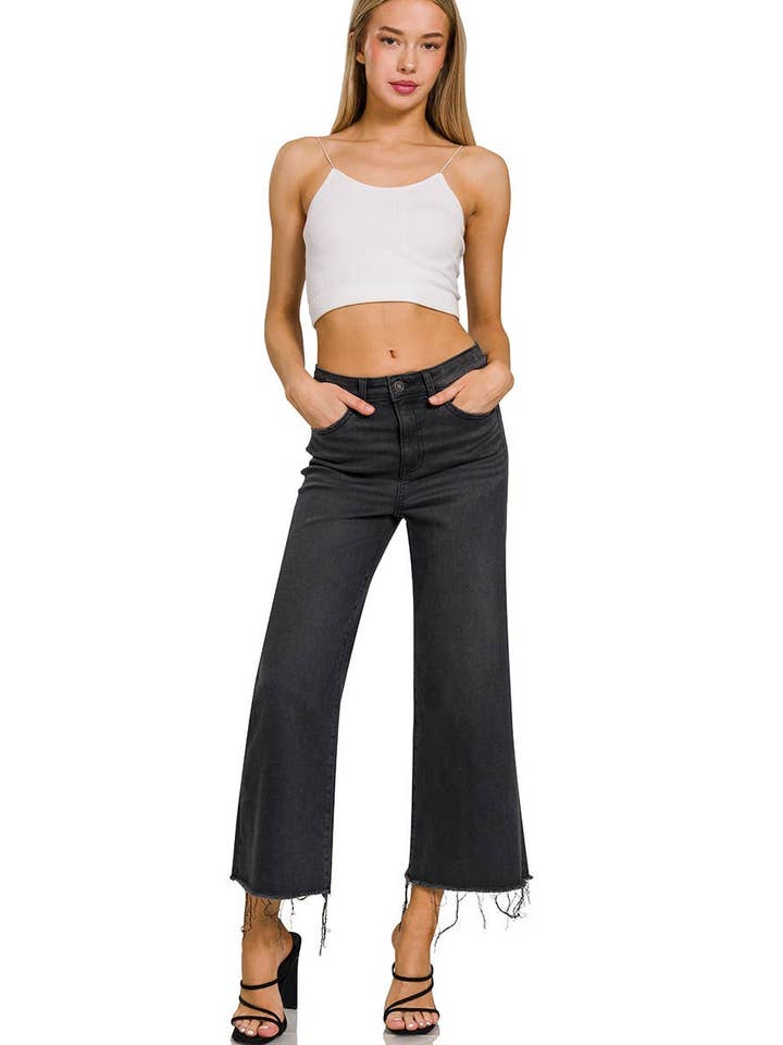 High Rise Washed Black Cropped Jean Pants for wholesale on Faire3