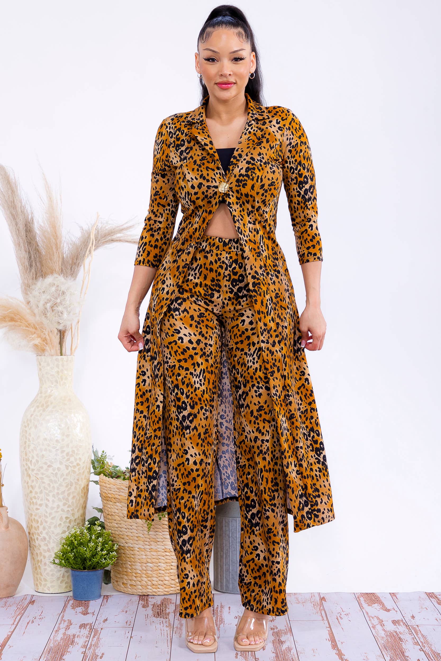 HH785R-LEOPARD Leopard Blazer & Wide-Leg Pants Two-Piece Set for wholesale on Faire0