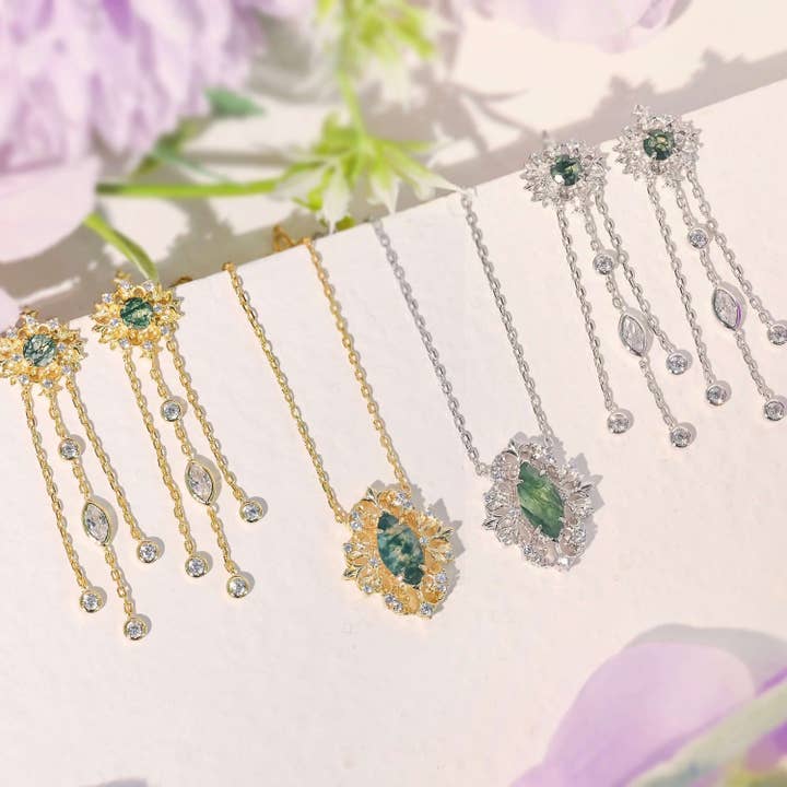 Azura Jewelry - Wholesale Dangle Earrings - Trellis Moss Agate Earrings