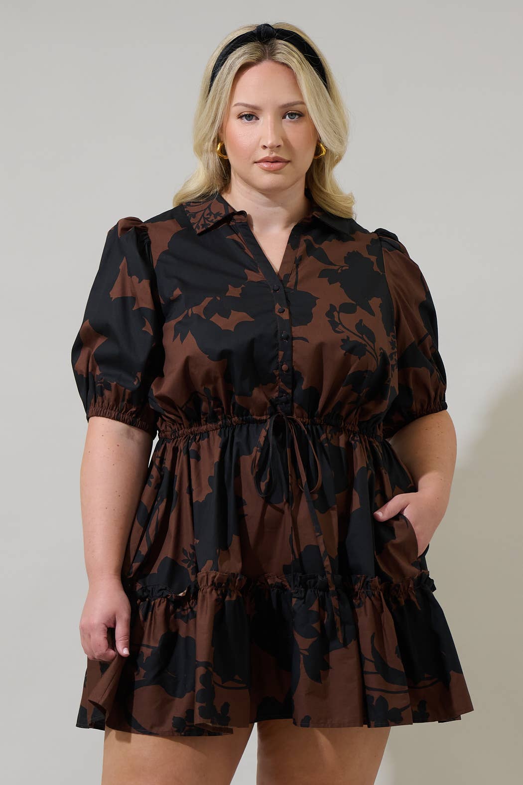 Chocolate Somerton Floral Stacie Button Down Mini Dress Curve for wholesale on Faire0