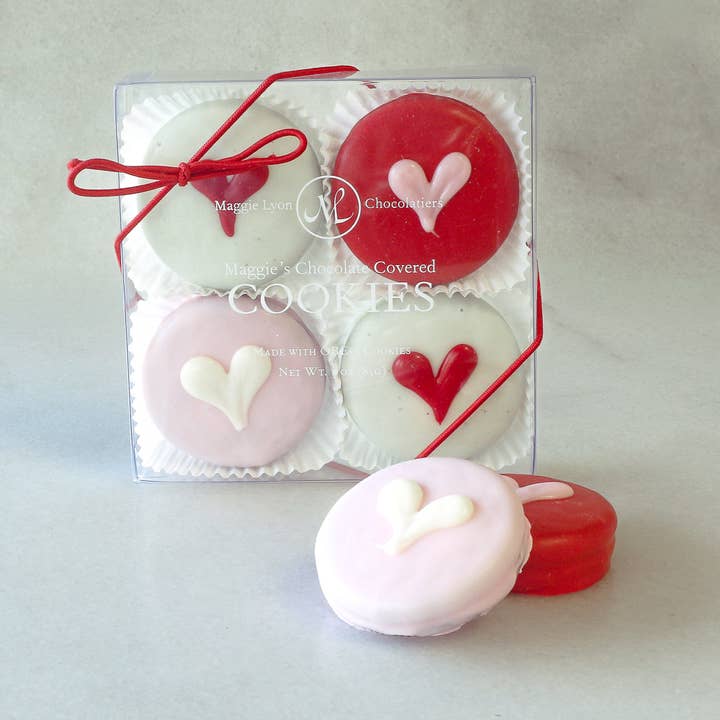 Valentine's 4pc Milk Chocolate Covered Cookies - Hearts for wholesale by Maggie Lyon Chocolatiers