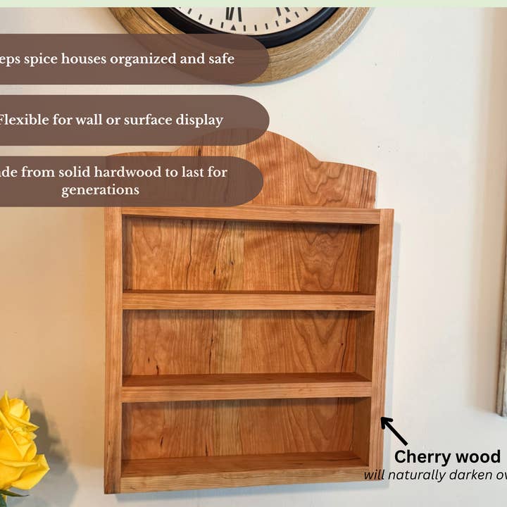 Rowe Station Woodworks - Wholesale Kitchen Storage/Organizer - Lenox Village Spice Rack Shelf - Solid Hardwood4