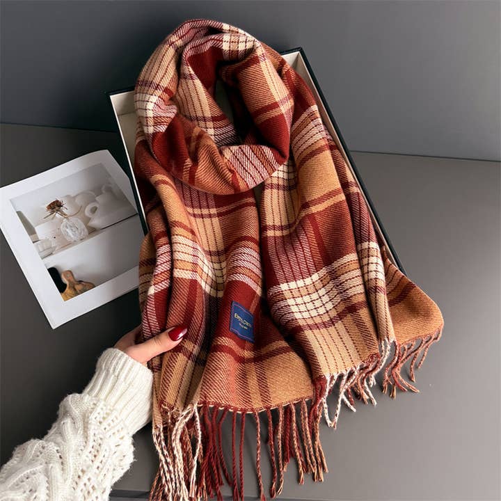 DOUBLJU - Wholesale Scarf - Women's - GENTLE RETRO TASSEL SAND WARM SCARF_CWASC0305814