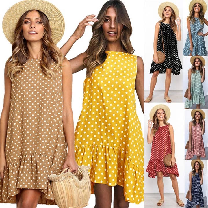 Sharon Tatem Fashion LLC - Wholesale Dress - Women's - Dress Sexy Boho Beach Sundress Women Floral Printed Polka Dot17