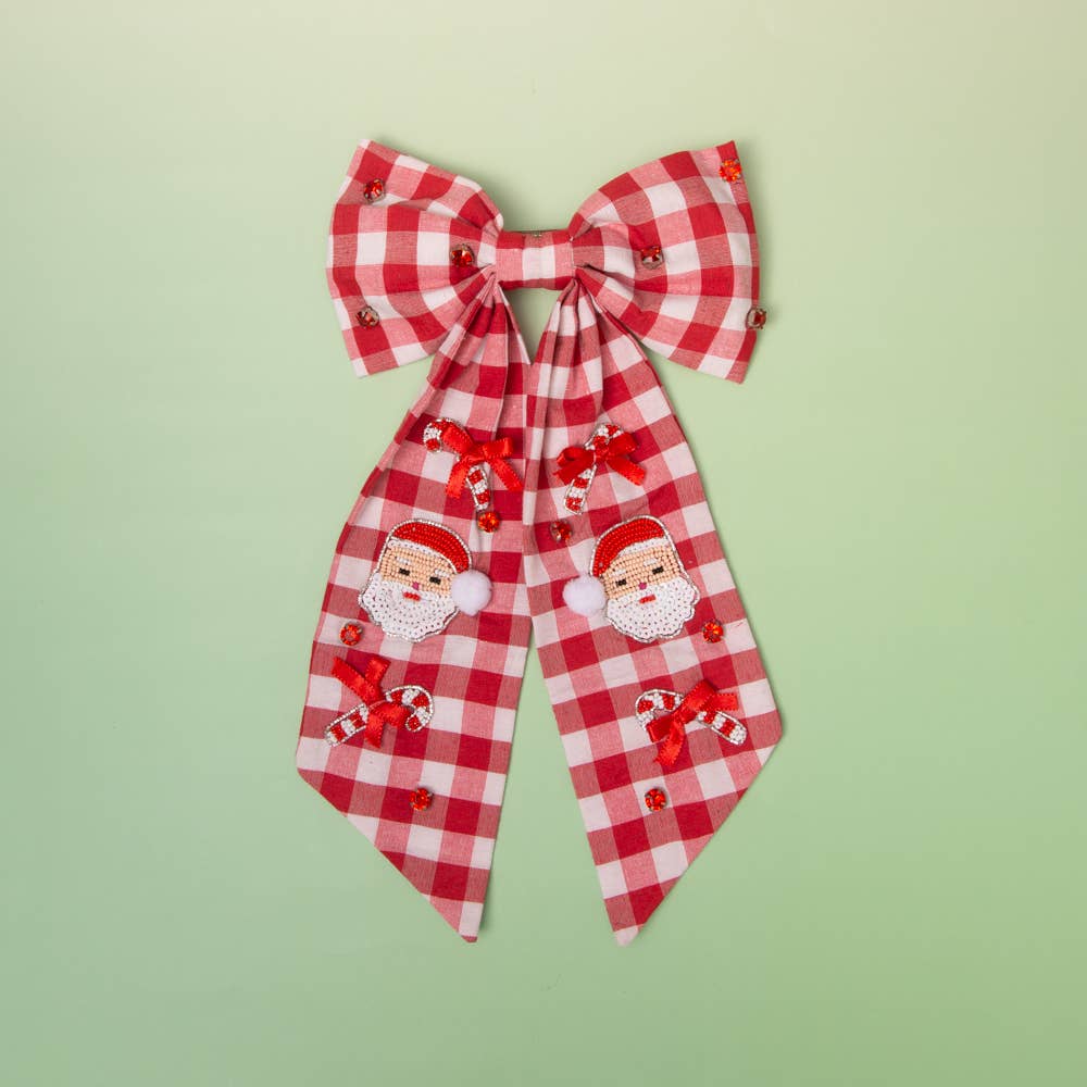 SP Sophia Collection - Wholesale Hair Bow - Women's - Checker Santa Claus Bow Barrette Clip1