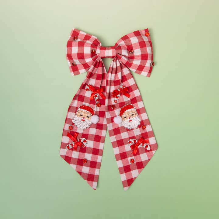 SP Sophia Collection - Wholesale Hair Bow - Women's - Checker Santa Claus Bow Barrette Clip1