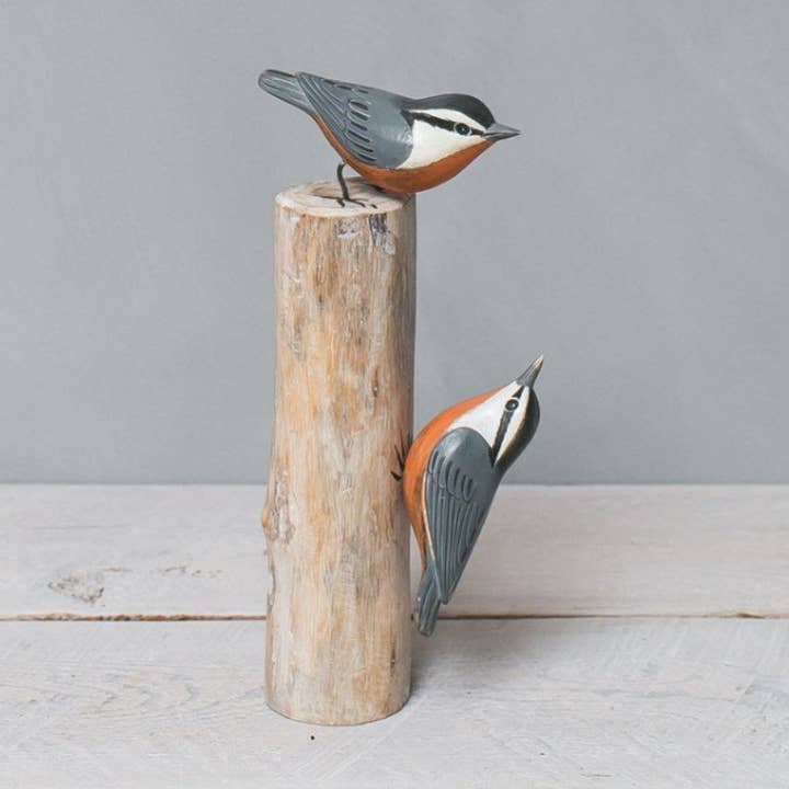Aviologie - Wholesale Decorative Figurine - Nuthatch - Red Breasted Pair - 10"H -Wooden Ornament0