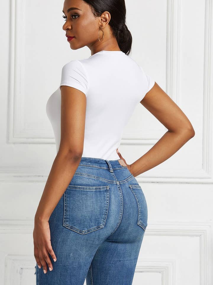 NINEXIS - Wholesale Bodysuit - Women's - CWSBSS0036_SOLID COLOR ROUND NECK SHORT SLEEVE BODYSUIT22