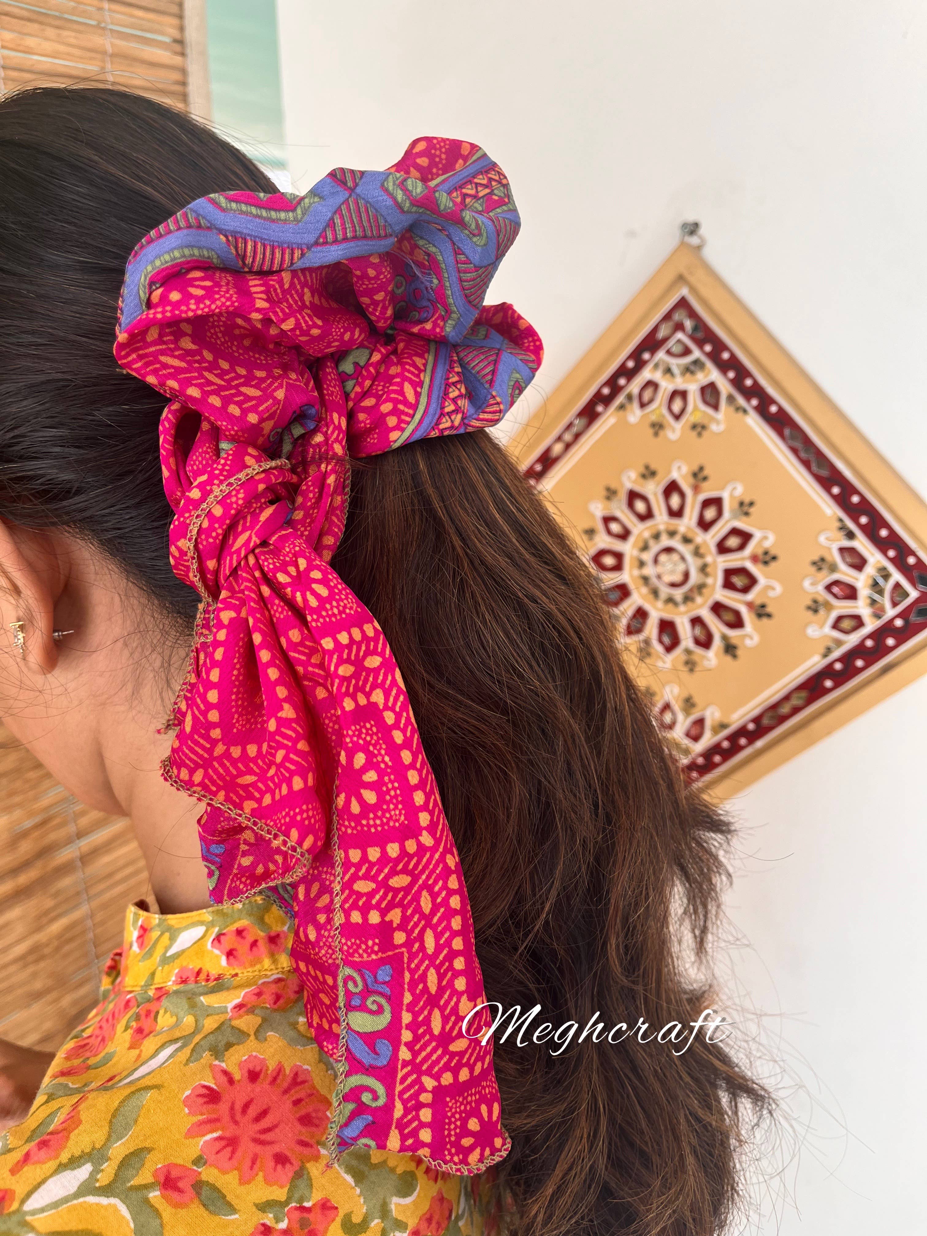 Meghcraft - Wholesale Scrunchie - Women's - Silk Scrunchies with Ribbon, Indian Vintage Recycled Sari4