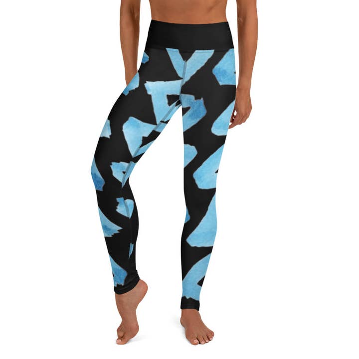 Blue Triangle Print Yoga Leggings for wholesale by Craftmerce Inc